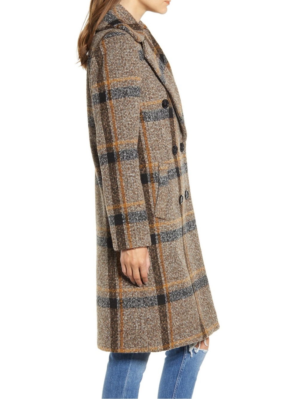 KENDALL + KYLIE Brown Plaid Double Breasted Tweed Coat Size S NWOT - Picture 3 of 11